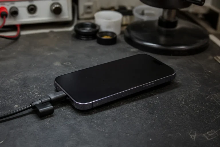 iPhone 14 Pro 循环启动：容量告警后的数据优先处理设备工作台静物图
