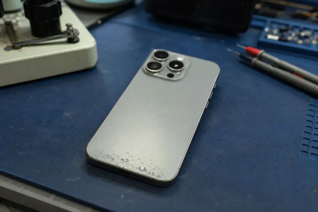 iPhone 15 Pro 进液后不开机：保留原机加密环境读取照片设备工作台静物图