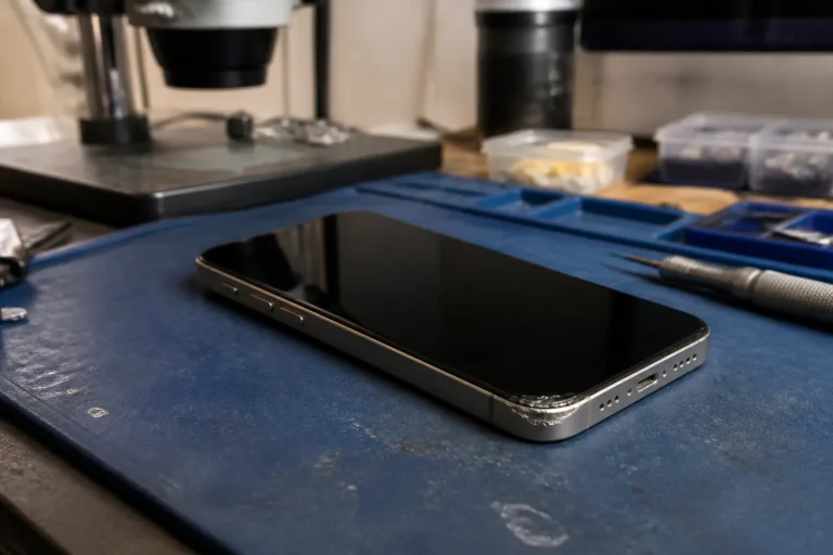 iPhone 16 Pro 跌落无显示：区分屏幕链路与启动状态设备工作台静物图
